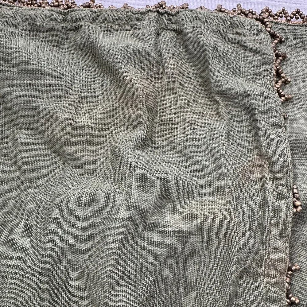 Boho Chic Olive Green Linen Dinner Napkins Antique Gold Glass Seed Bead Trim X5